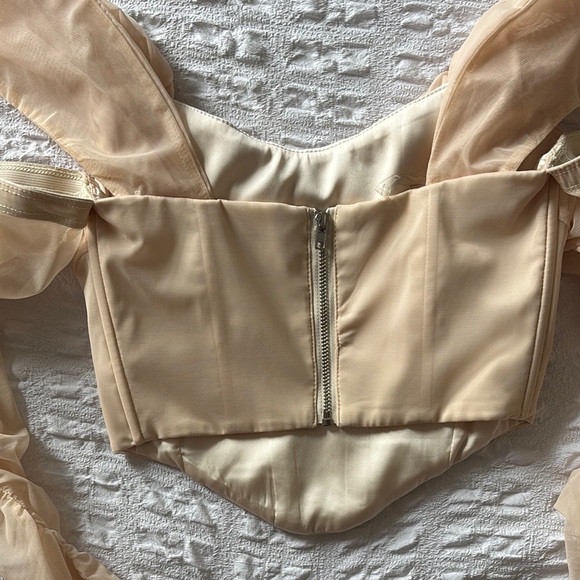 Oh Polly show it off mesh Bardot crop top in sand - Picture 6 of 10